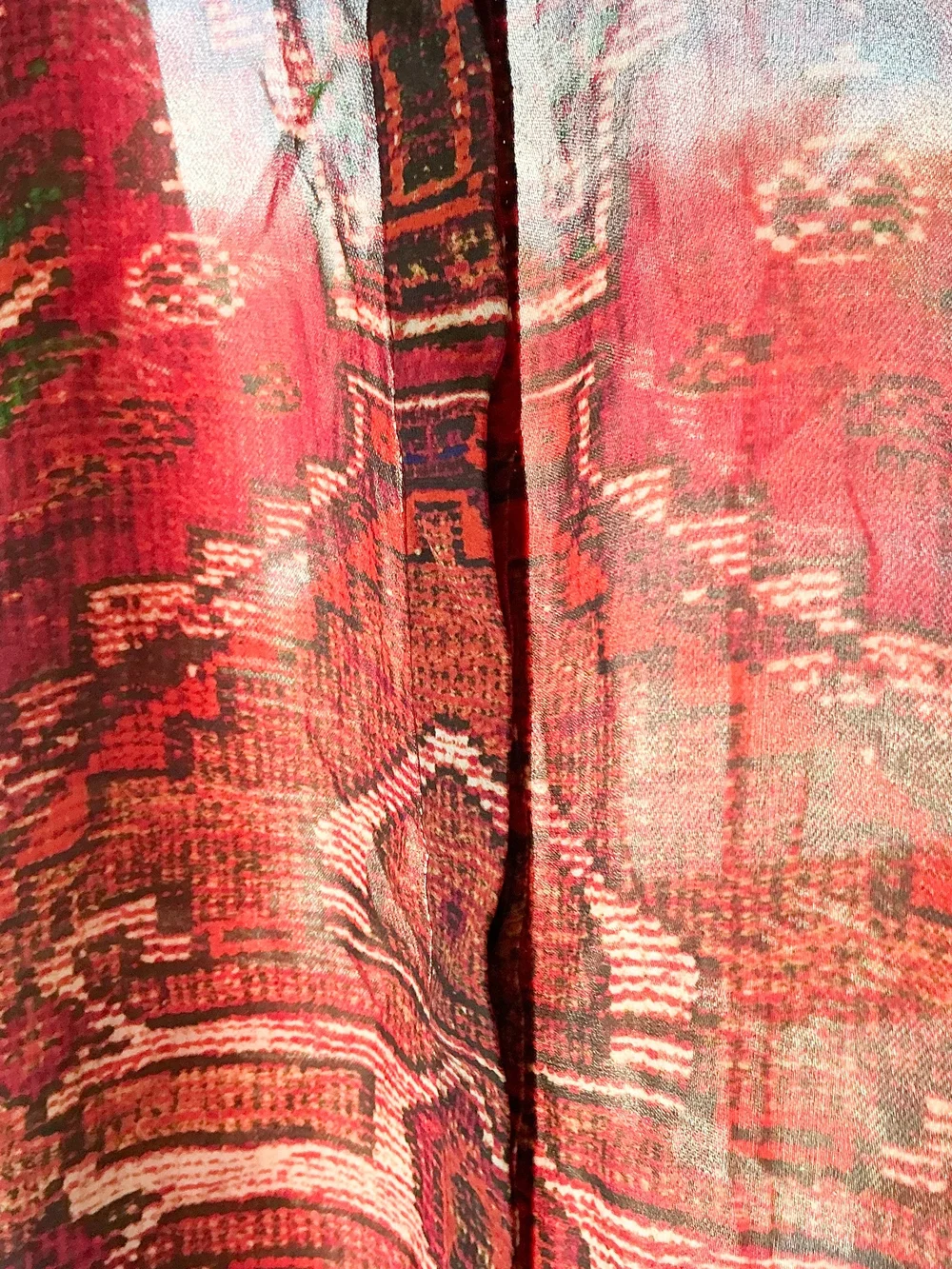 Tory Burch 100% Silk Aztec pleated Colorful Sheer Midi Long Sleeve Tunic Size 0